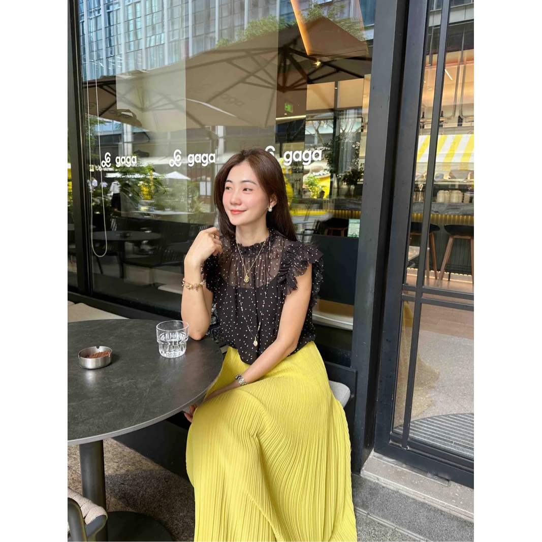 (波点轻舞)真丝乔其纱气质小飞袖两件套上衣