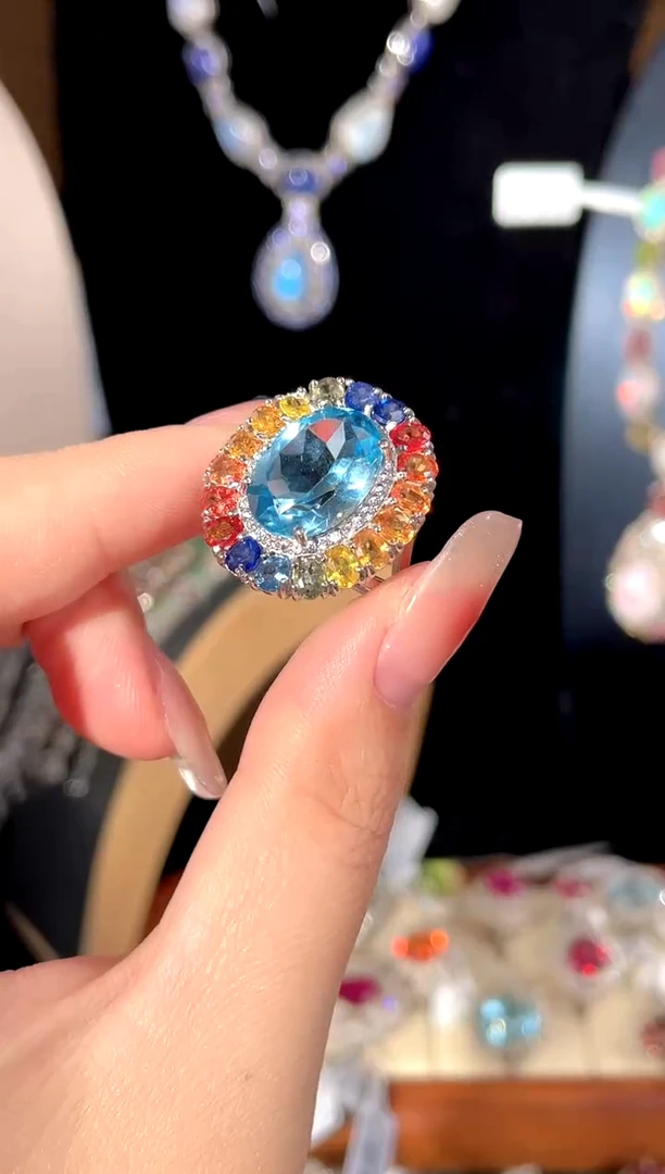 托帕石戒指银S925镶嵌戒指