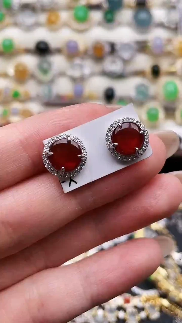 银S925镶嵌翡翠耳饰174