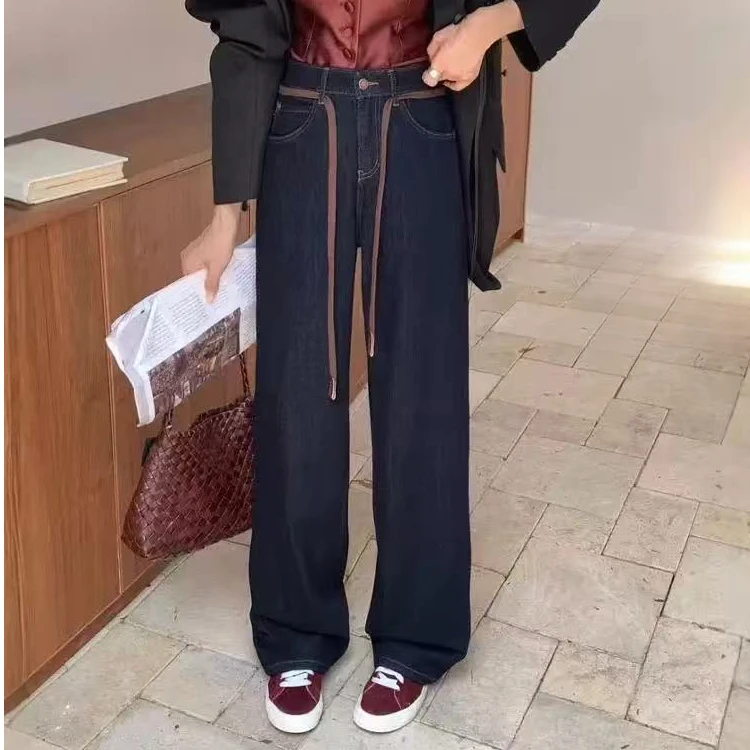 2024冬季新款加绒加厚丹宁蓝高腰显瘦直筒牛仔裤#79115【裤长104】