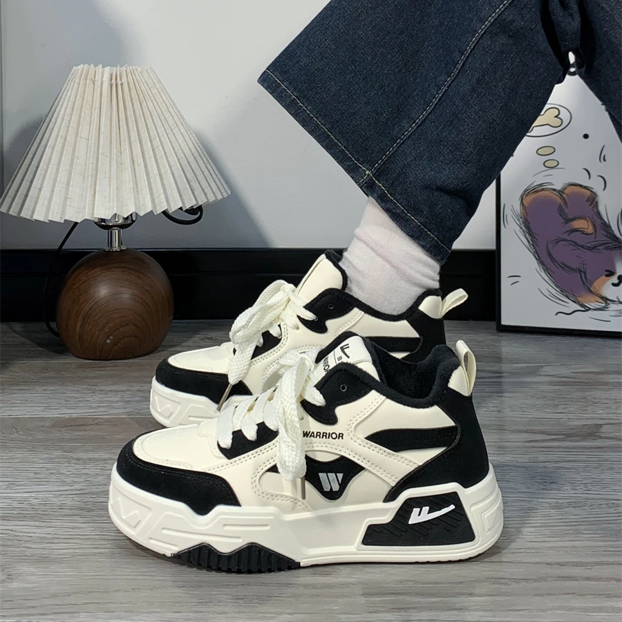 Warrior/回力高帮黑白熊猫透气小白鞋女爆款学生百搭厚底原创板鞋
