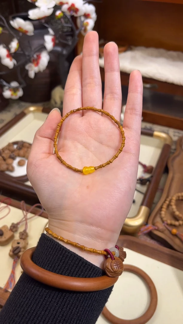 手串桃核【桃缘序】竹节「黄色胡芦」桃木桃核辟、挡、驱、护 备注手围