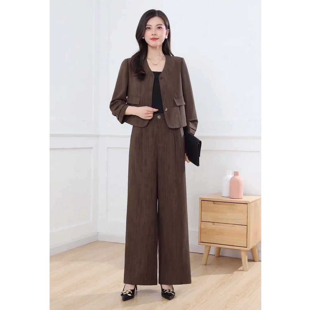 JIRUIMAN/吉瑞曼新款时尚气质V领西服显瘦阔腿裤休闲两件套TA163