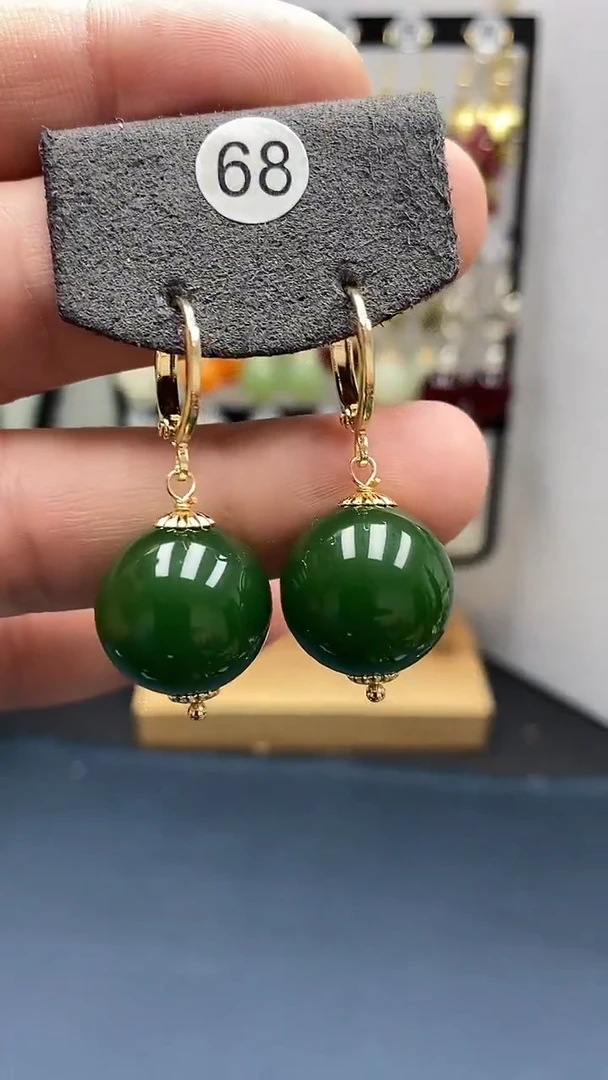 【闪购商品】和田玉耳饰银S925镀金镶嵌尺寸16mm耳扣22