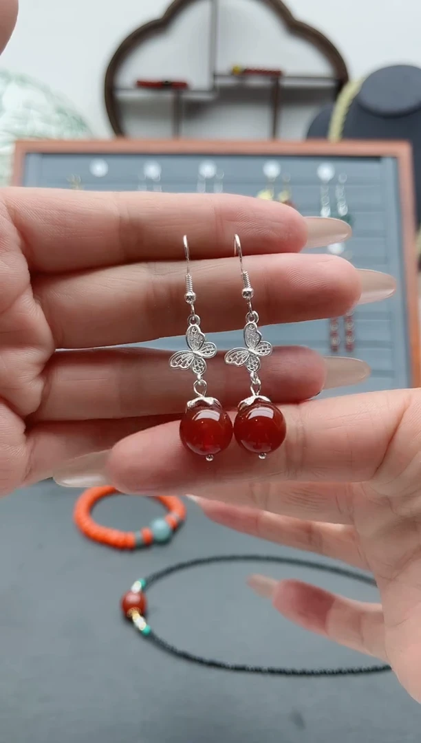 【闪购商品】南红玛瑙耳饰银S925镶嵌306