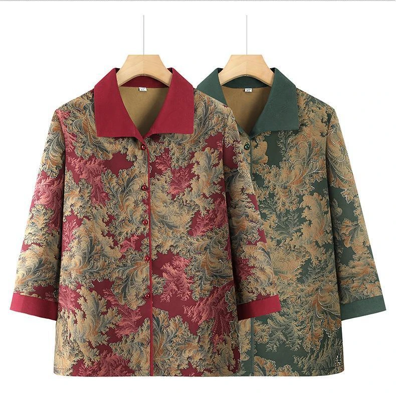 中老年人春装女奶奶长袖衬衫妈妈薄款外套老人七分袖衫夏季衣服