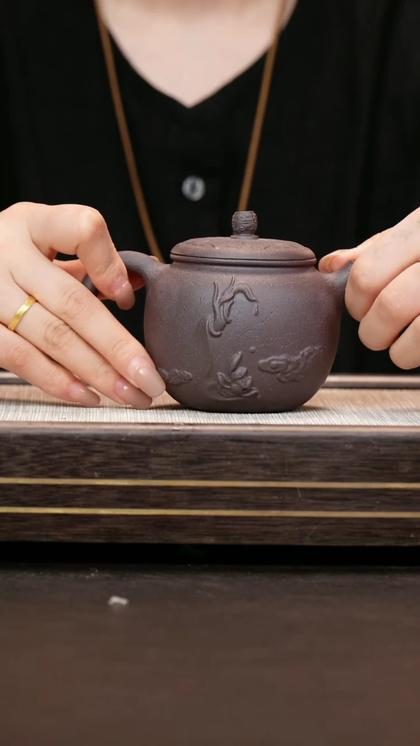 茶壶紫砂青灰紫泥  韵圆壶