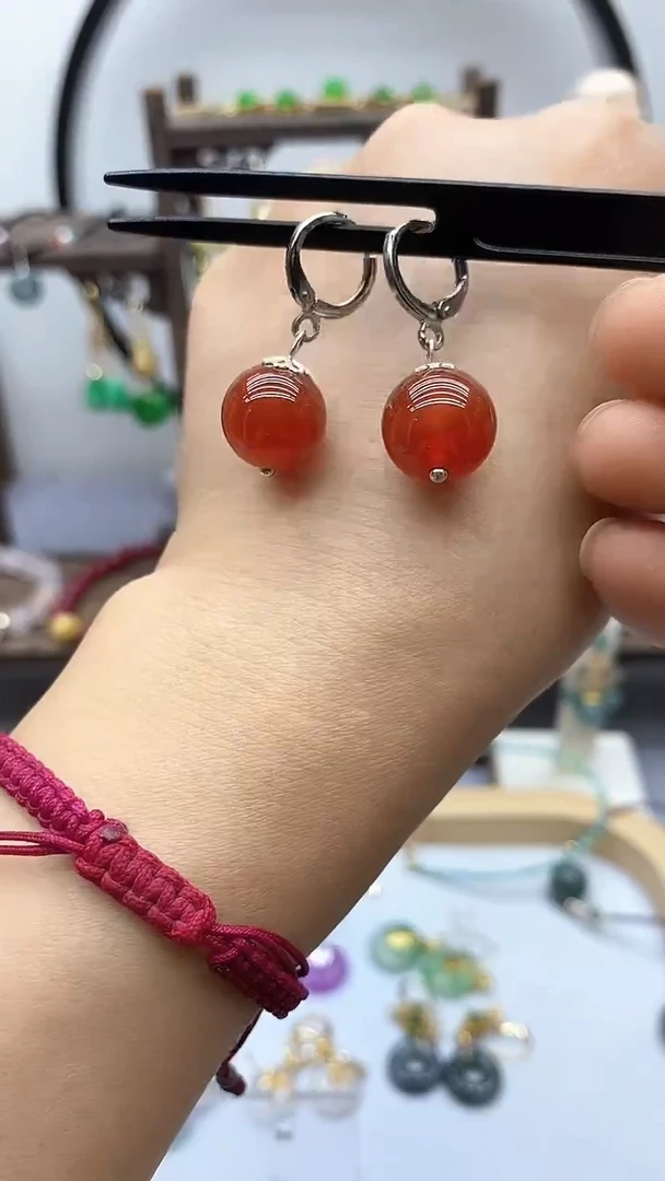 南红玛瑙银S925镶嵌耳饰127