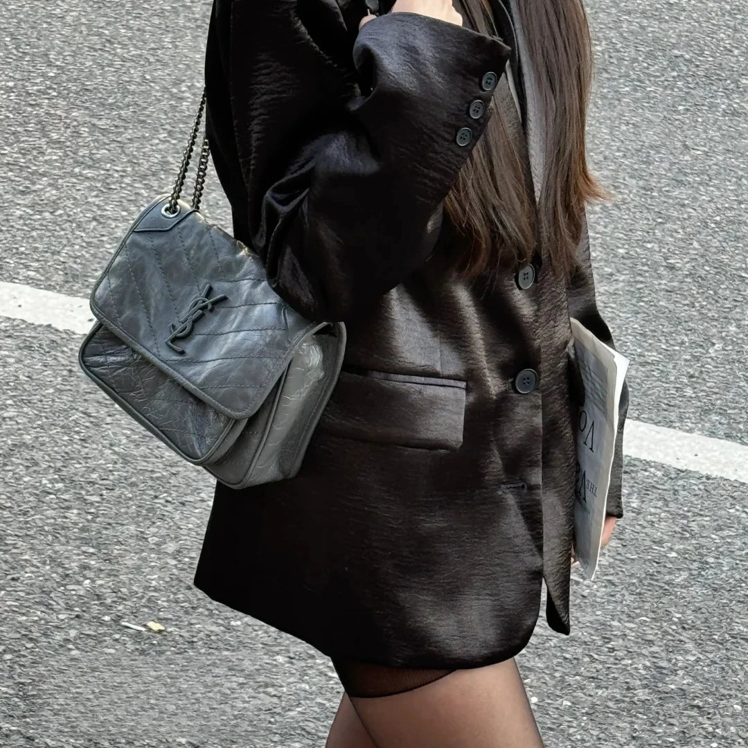 未使用 YSL/圣罗兰 ysl niki小号灰银d扣/全新/严选