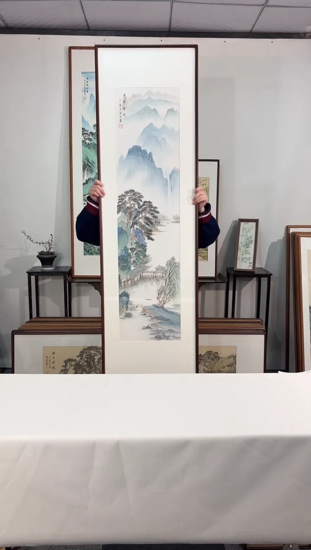 国画手绘*溪亭春烟*52*172cm