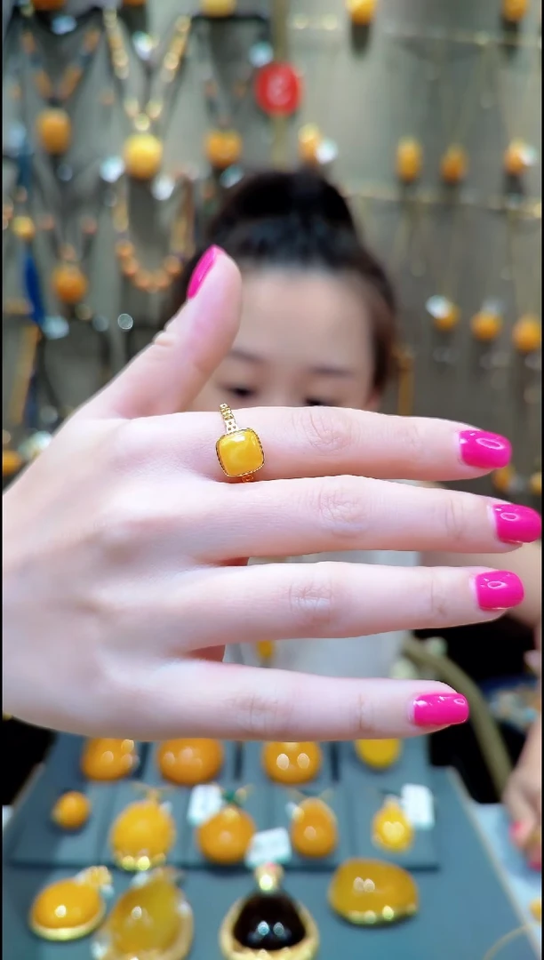 蜜蜡银S925镀金镶嵌戒指﹣E798蜜蜡戒指