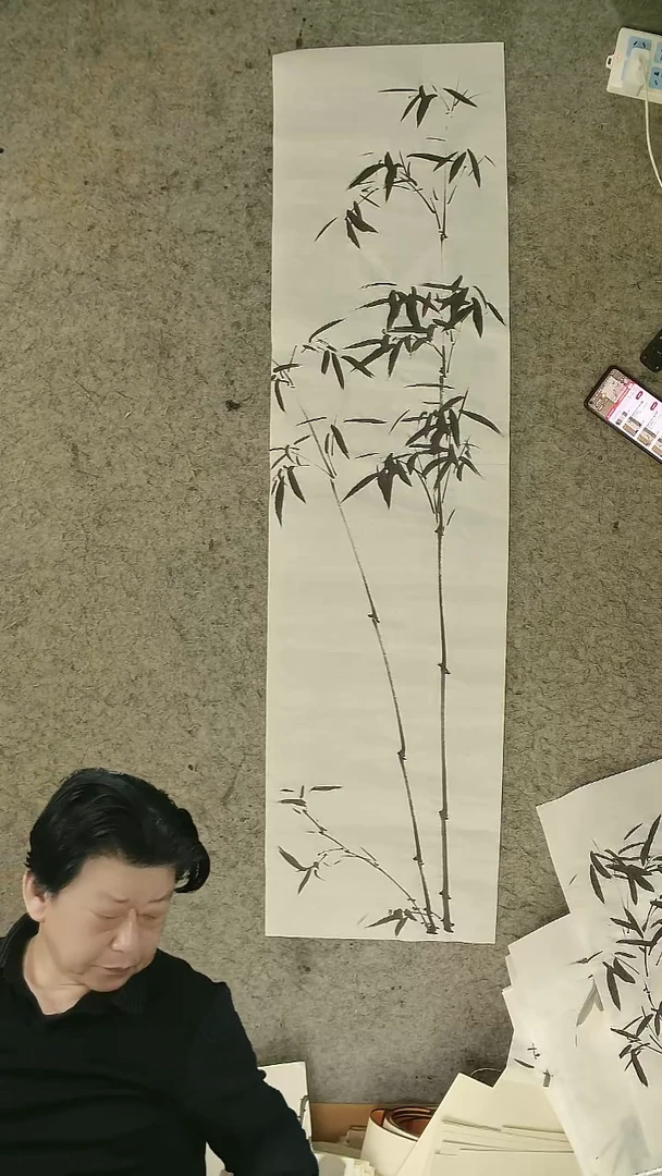 国画四尺对开  墨竹条屏 34*138cm