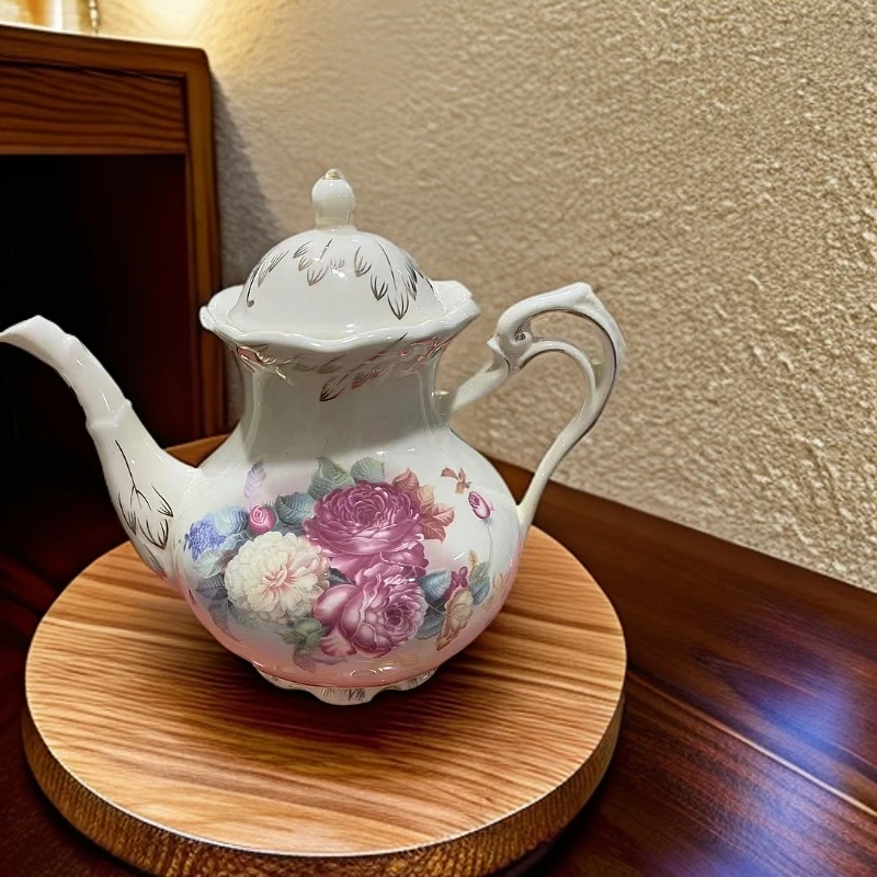 欧式象牙黄高档繁花似锦陶瓷花茶壶水壶
