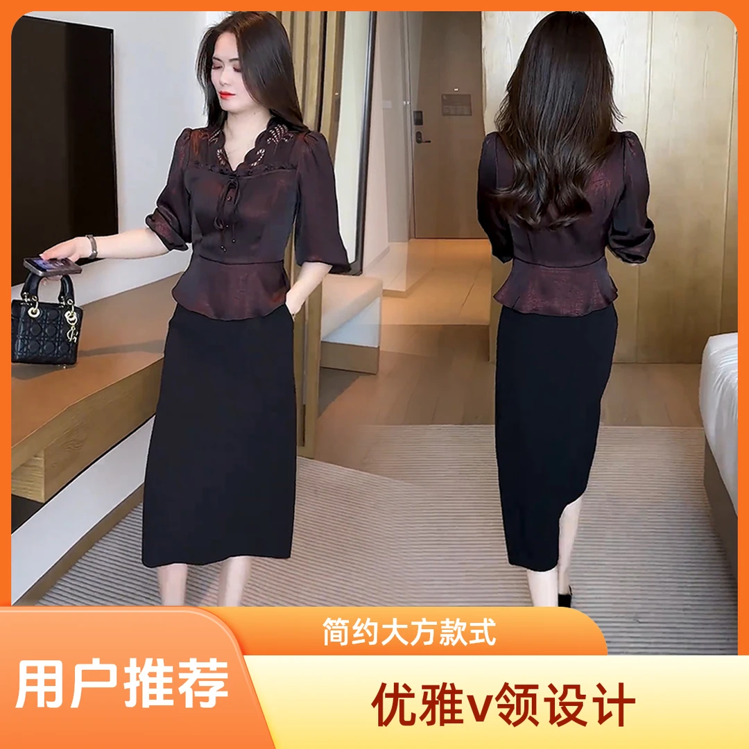 早秋时尚连衣裙女2025新款洋气显瘦减龄中长款拼接假两件气质裙子