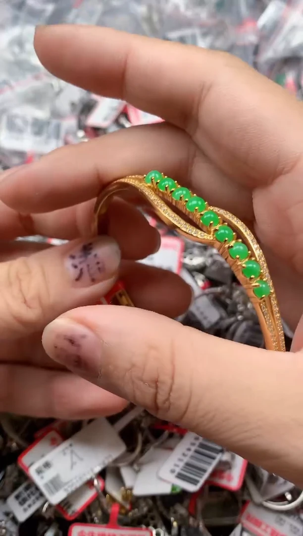 银S925镶嵌戒指翡翠天然A货缅甸翡翠