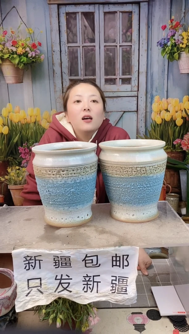 017 白蓝泡泡釉两个装 口18高21