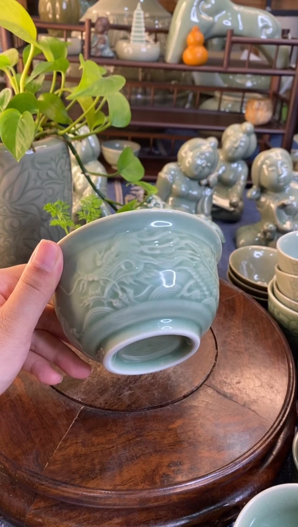 耀州窑b000026微瑕4.7英寸龙纹碗2个