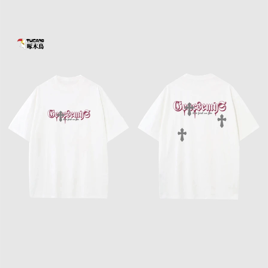 TUCANO/啄木鳥240克双纱希腊棉男士短袖夏季百搭宽松圆领短袖十字