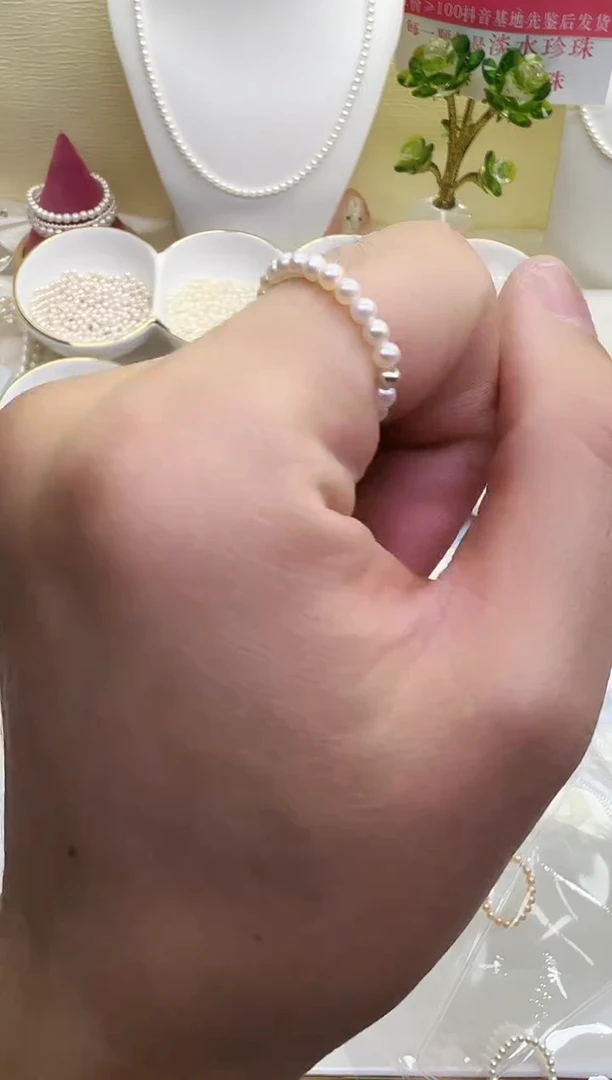 银S925镶嵌戒指淡水珍珠2.5-3mm白色近圆