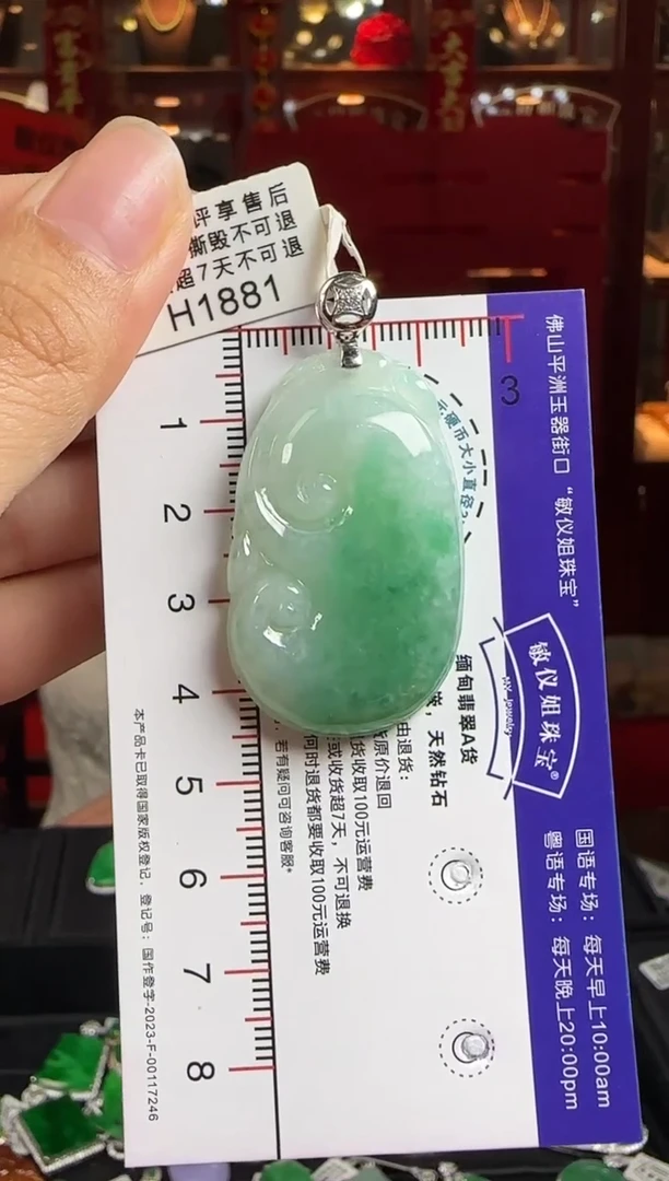 翡翠18K金镶嵌颈饰H1881如意