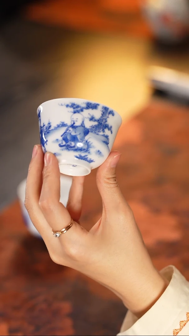 九段烧/妙手青花婴戏大品杯（和尚）