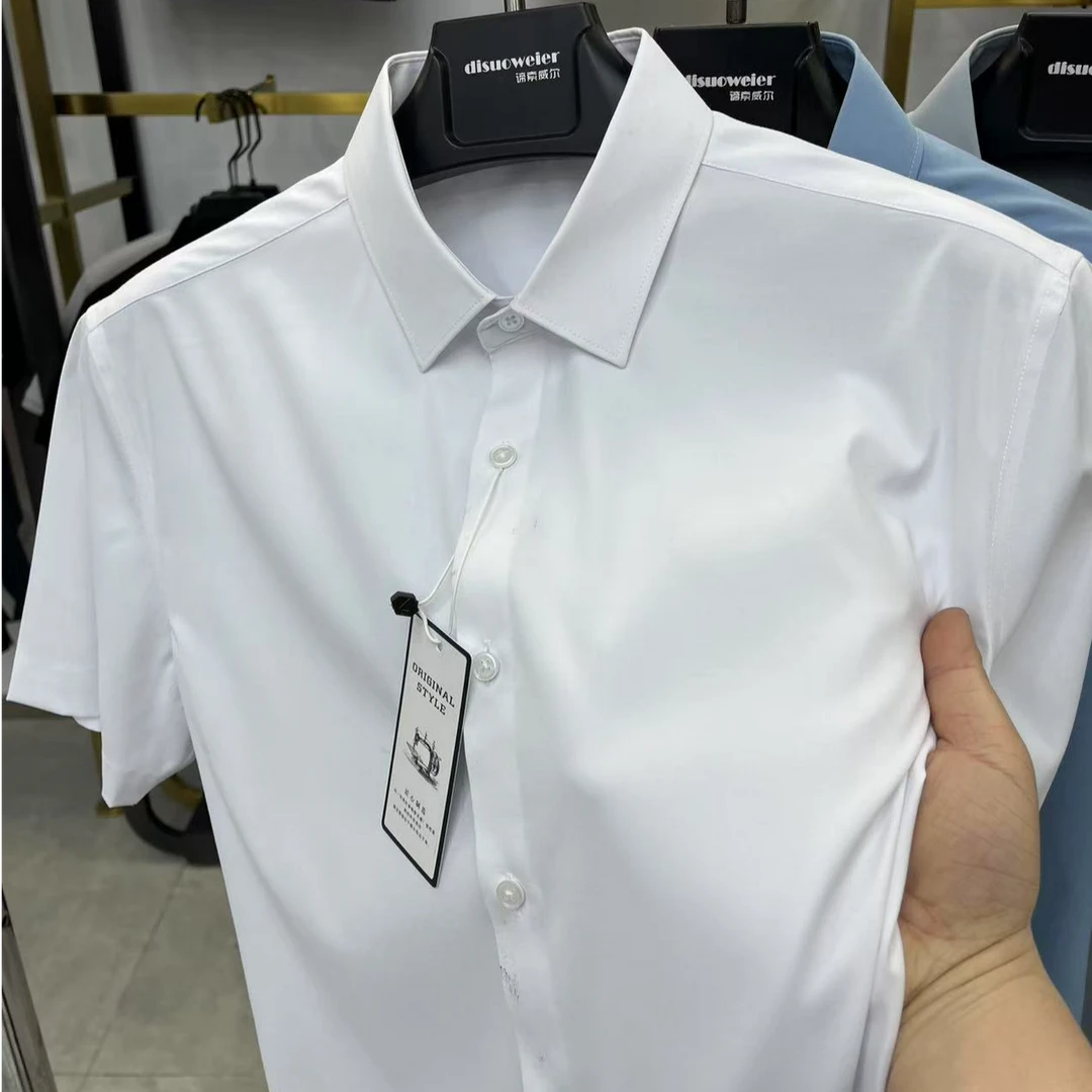 Zero Degree North冰丝凉感短袖衬衫男夏季商务衬衣纯色通勤寸衫