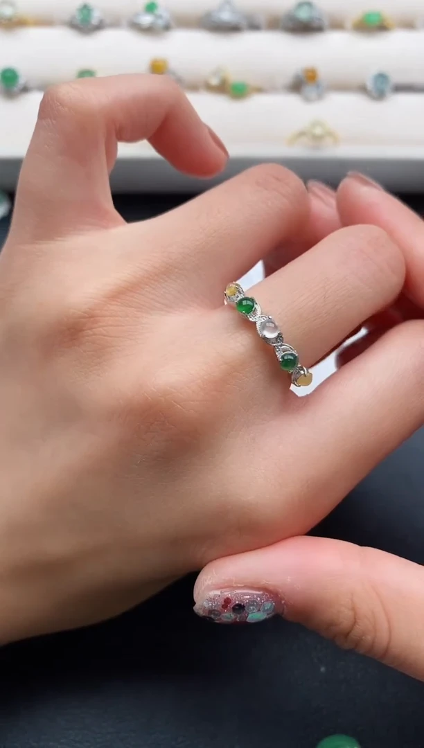 银S925镶嵌戒指翡翠22222222+7