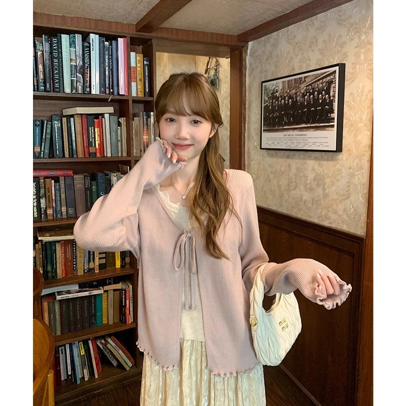 甜美慵懒假两件针织衫2025春季新款韩系时尚百搭设计感内搭上衣女