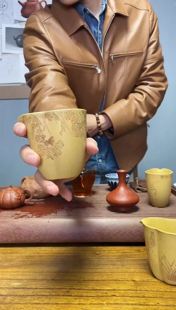 茶杯紫砂山茶花公道杯