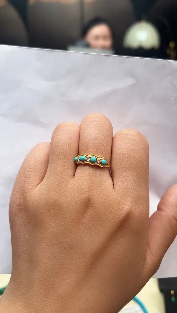 银S925镶嵌绿松石戒指1