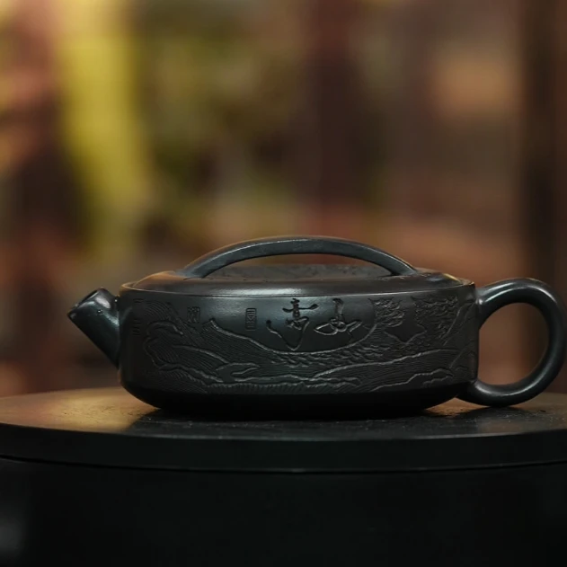 石黄刻绘一片瓦手工紫砂壶