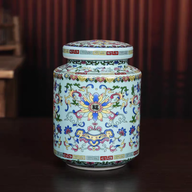 景德镇湖蓝缠枝莲茶叶罐 XD-DP-XD152