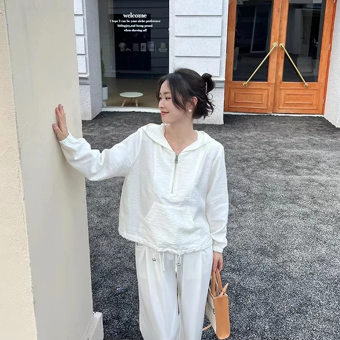 尔尔自制小个子春夏宽松淡黄色连帽衫轻薄透气防晒外套