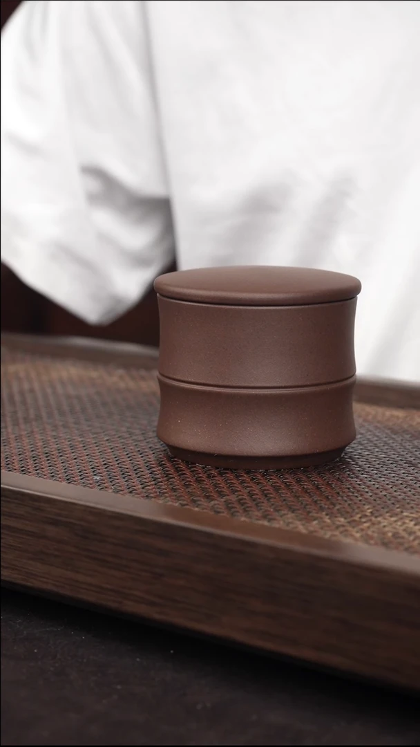 茶壶紫砂紫泥竹节茶叶罐