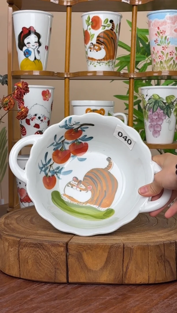 景德镇手绘釉中彩（食品级）双耳汤碗