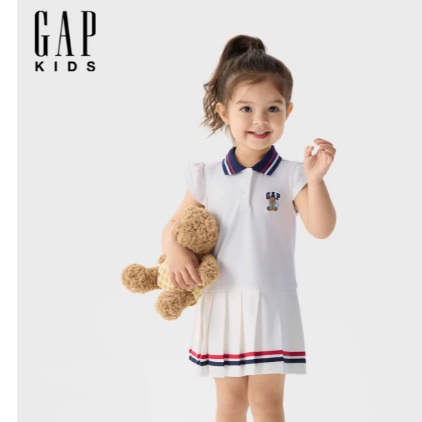 Gap女幼童2025夏季新款珠地小飞袖polo领连衣裙儿童装运动767078