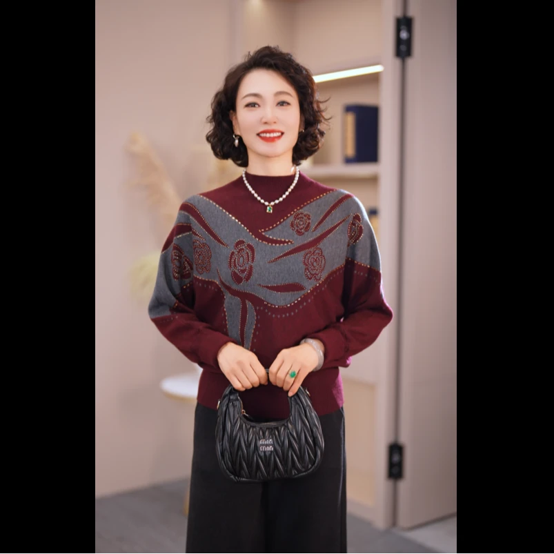 妈妈装冬装2025年新款针织衫时尚上衣服气质中年女装毛衣
