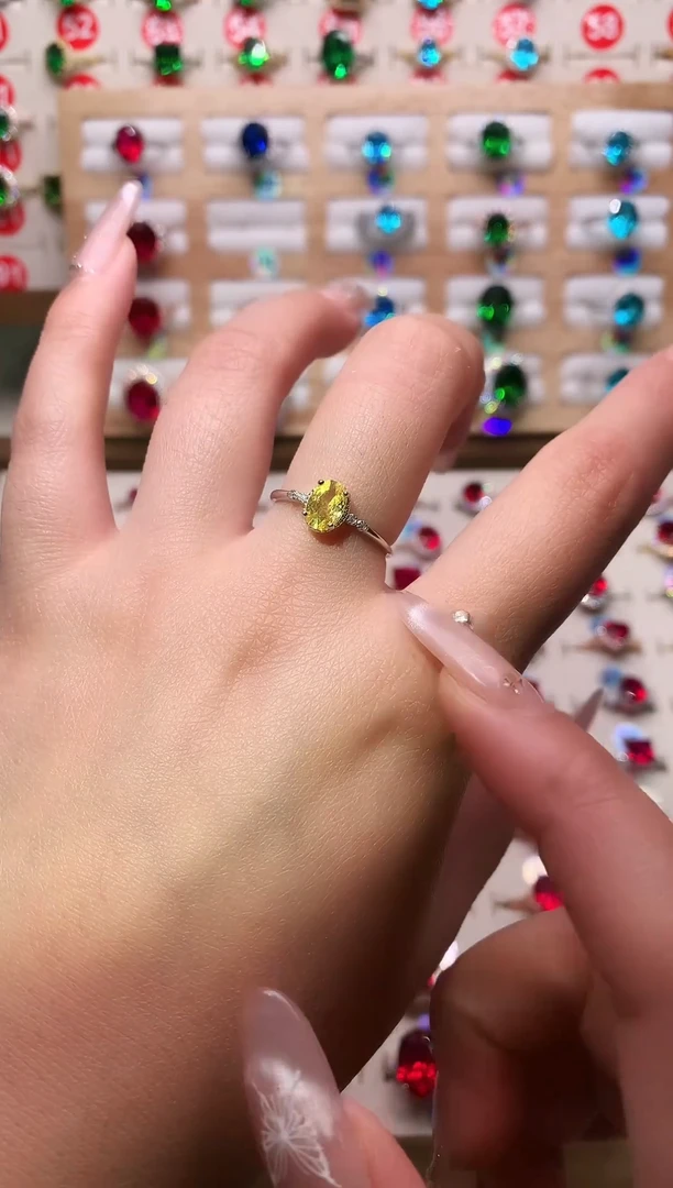 银S925镶嵌戒指黄色碧玺5*7 银