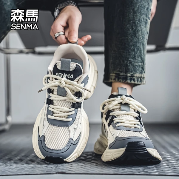 森马男鞋秋季新款高颜值休闲厚底老爹鞋情侣款透气百搭潮流网面鞋
