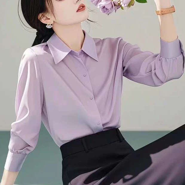 CS1217春秋紫色衬衫职业显瘦气质盐系衬衣长袖小众宽松设计感