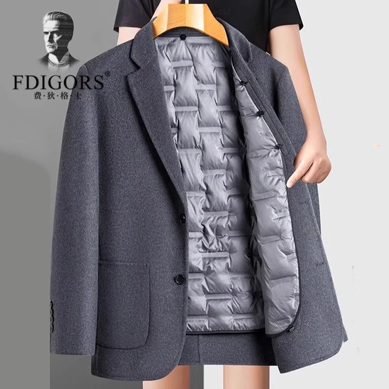 费狄格士羊毛西装外套男士秋冬新款毛呢单西男士羽绒西服