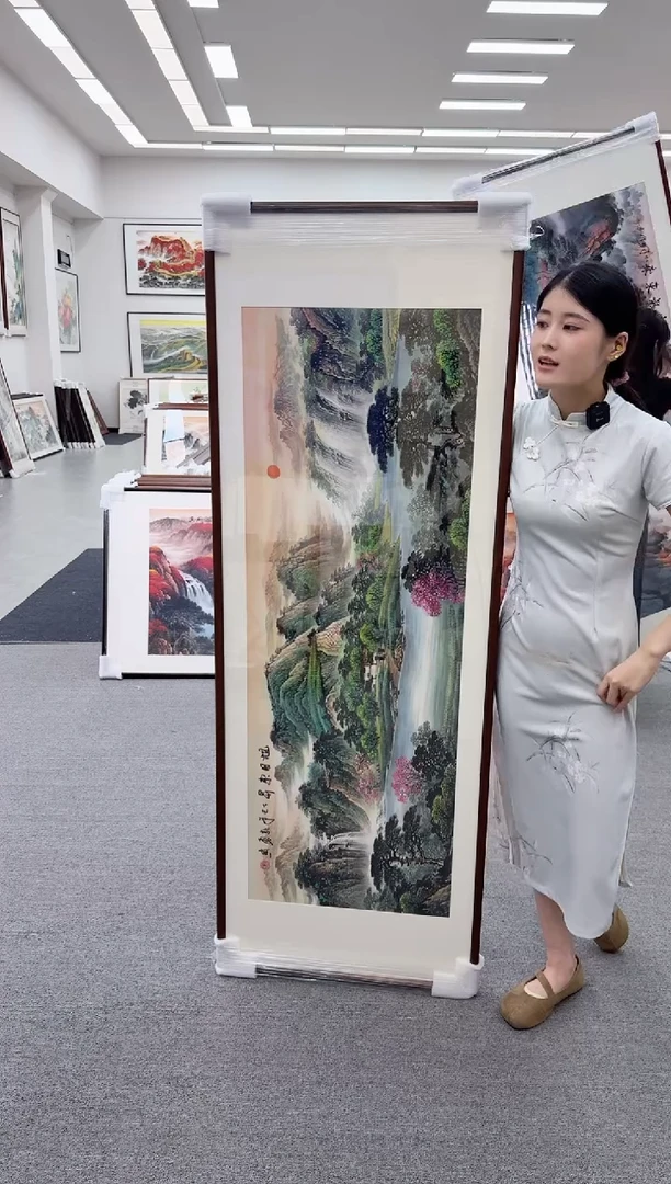 国画手绘现画 旭日东升 150*59