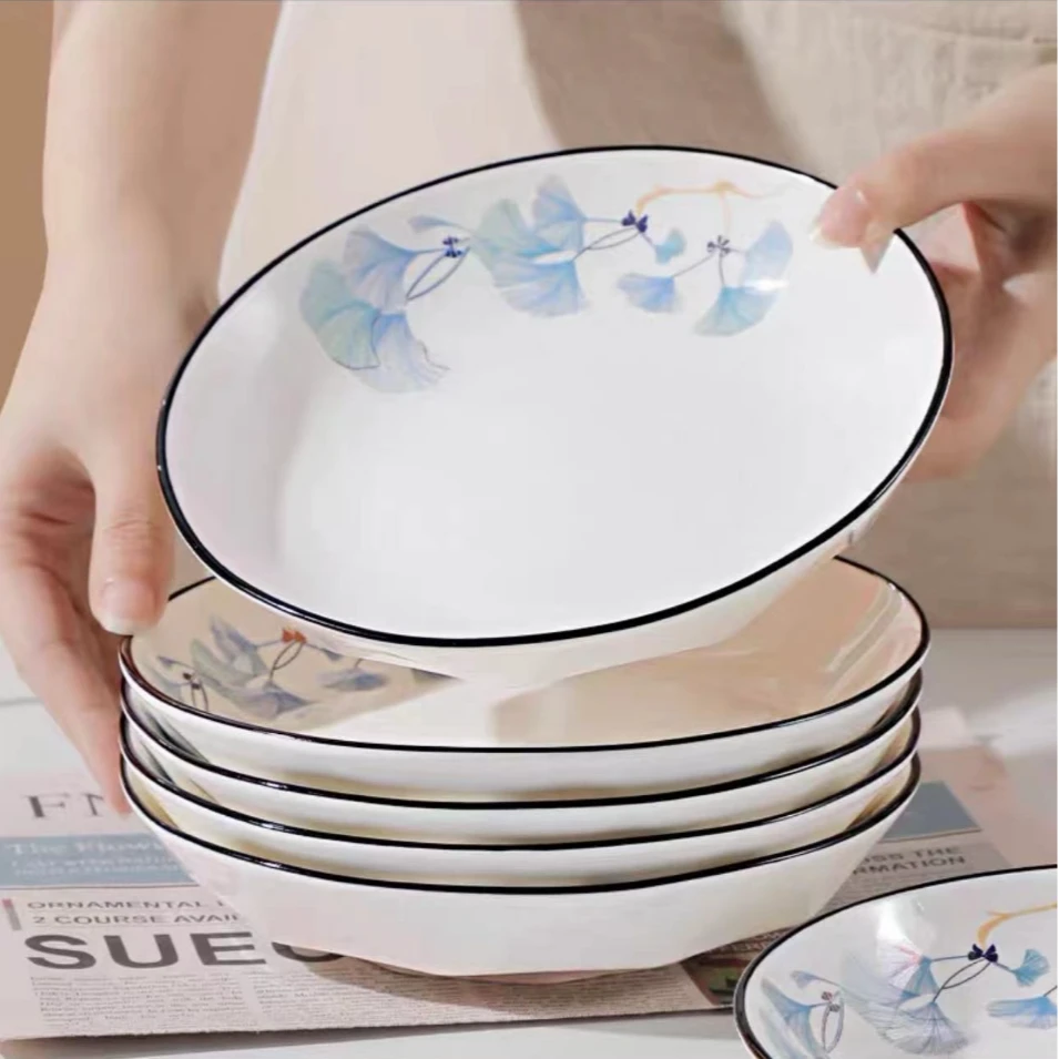 【破损包赔】银杏叶7英寸钻石盘10只装家用简约网红创意陶瓷餐具