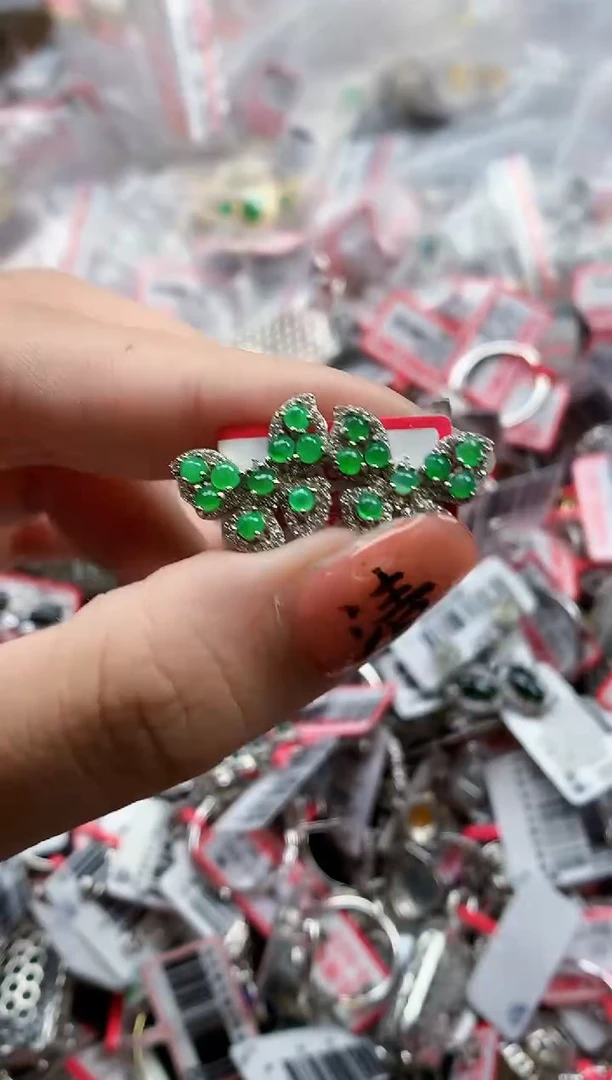 银S925镶嵌戒指翡翠天然A货缅甸翡翠