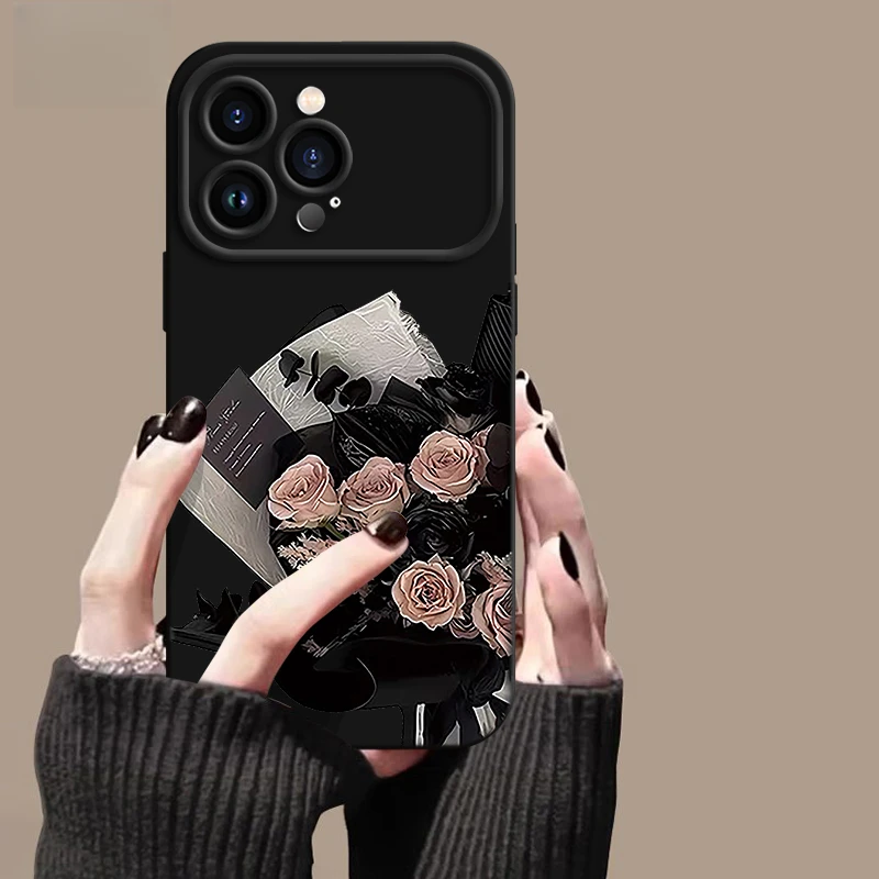 粉色玫瑰适用苹果17promax手机彩绘iphone16promax轻奢高级软硅胶