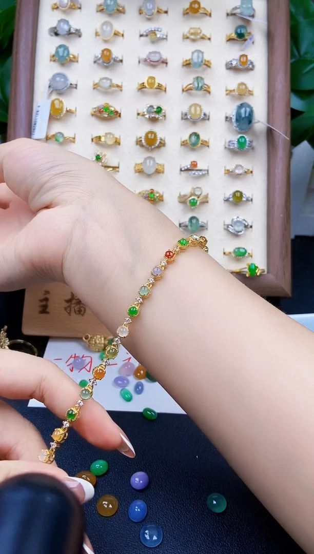 银S925镶嵌手链翡翠清**莲12