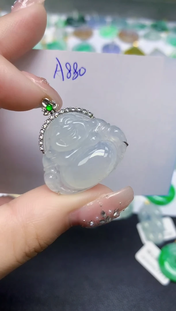 颈饰18K金镶嵌翡翠天然缅甸翡翠A货翡翠百元以上9元证书费自理