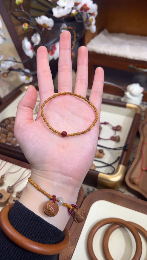 手串桃核【桃缘序】竹节「红色莎莎」桃木桃核辟、挡、驱、护 备注手围