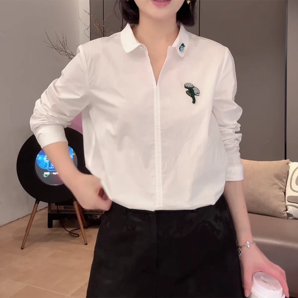 棉刺绣小蝴蝶轻奢高级感长袖独特衬衣衬衫C6239