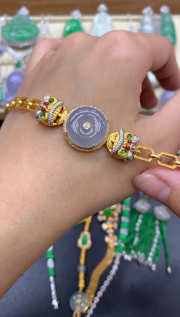 18K金镶嵌手链翡翠500-中国好珍宝